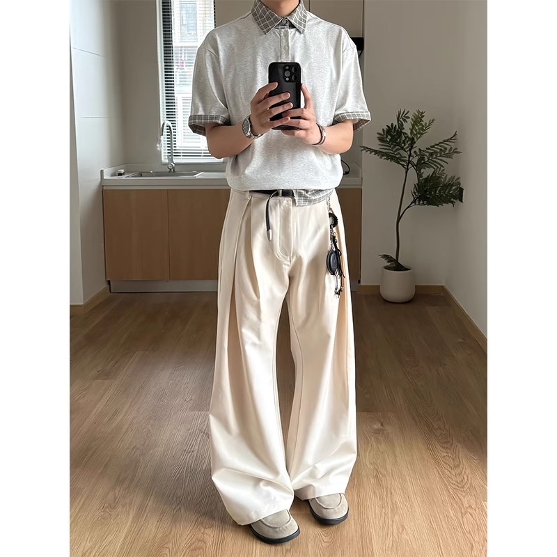 工字褶a字阔腿西裤男士春秋新款痞帅美式弯刀裤子cleanfit休闲裤|undefined