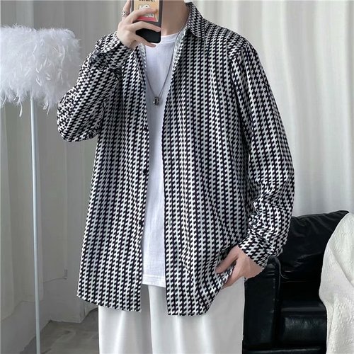 Men's Spring and Autumn Fashion Brandáo Qian Niao Outerwear, Small Scents Style Submerged Collar Long Sleeve Tunic Top for Inner Wear, Plus Size