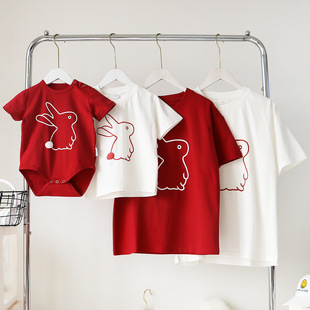 Spot 2025 New Family Clothing Summer Baby 100-Day Feast Family of Three or Four Mother-Child Mother-Daughter Short-Sleeved T-Shirt Trendy