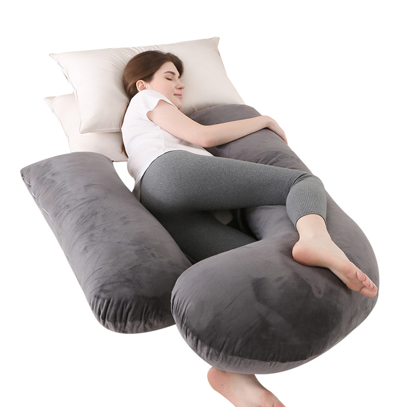 超級工廠跨境亞馬遜供貨 H型護腰托腹側睡枕可拆水晶絨孕婦枕