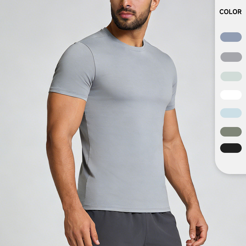 European and American Cross-Border Men's Running Cool Short-Sleeved T-Shirt Men's 2026 Summer New Outdoor Sports Round-Neck Top