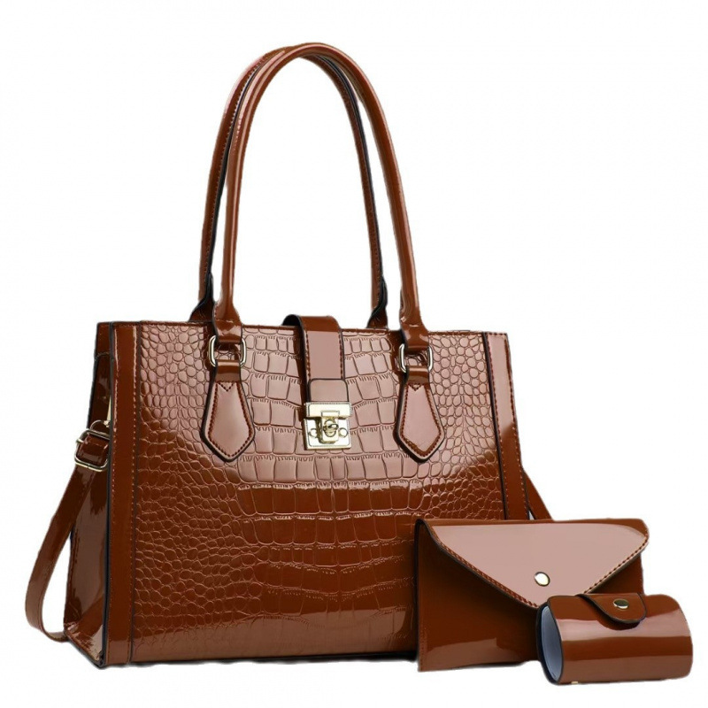 Baja de tres piezas, hija 2025, nueva bolsa de mano de gran capacidad, bolsas de hombro con patrón de cocodrilo de piel brillante, bolsas transfronterizas