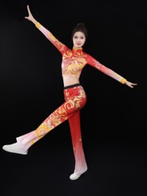 健美操服装成人比赛服中国风红比赛运健身操体操儿童啦啦队演出服