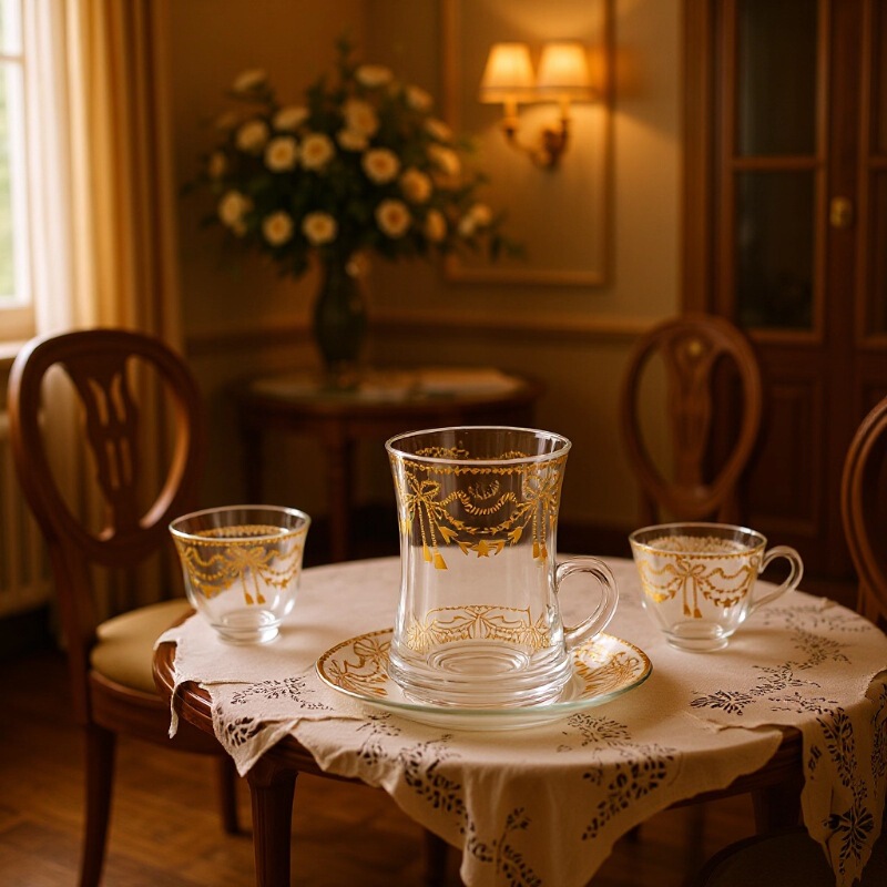 European Export Turkish Special Pattern Gold Red Tea Cup 3-Piece Glass Coffee Black Tea Cup Gift Set