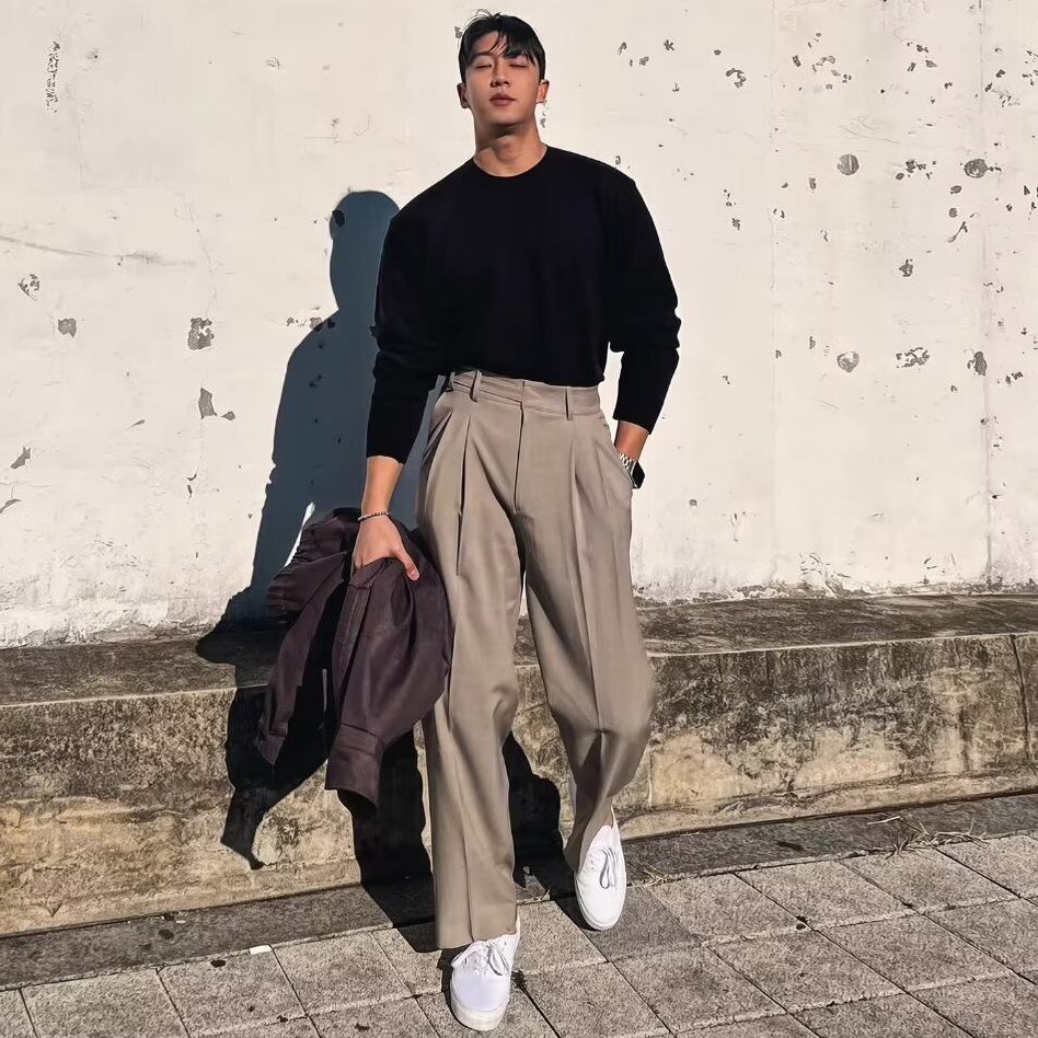 Dongdamen pantalones de trajes de piernas anchas pantalones rectos de tela de tela de tela de tela masculina fábrica transfronteriza al por mayor proceso de escaldado image 4
