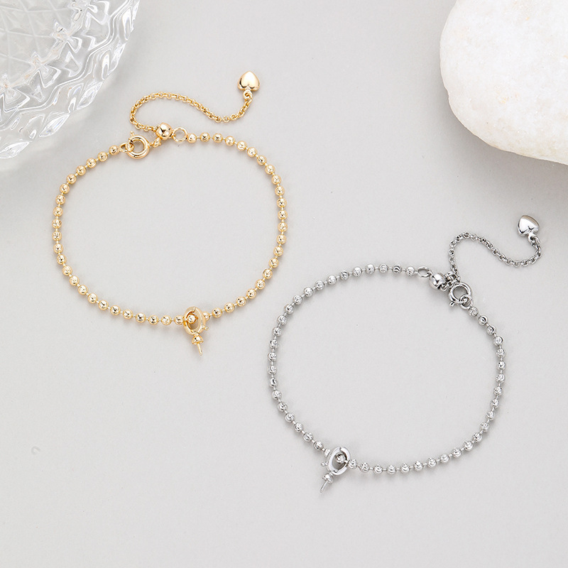Cross-border Hot Selling Copper Plated 14K Gold Bead Simple Bracelet Handmade Pearl Hanging Love Coil Chain Fashion Bracelet