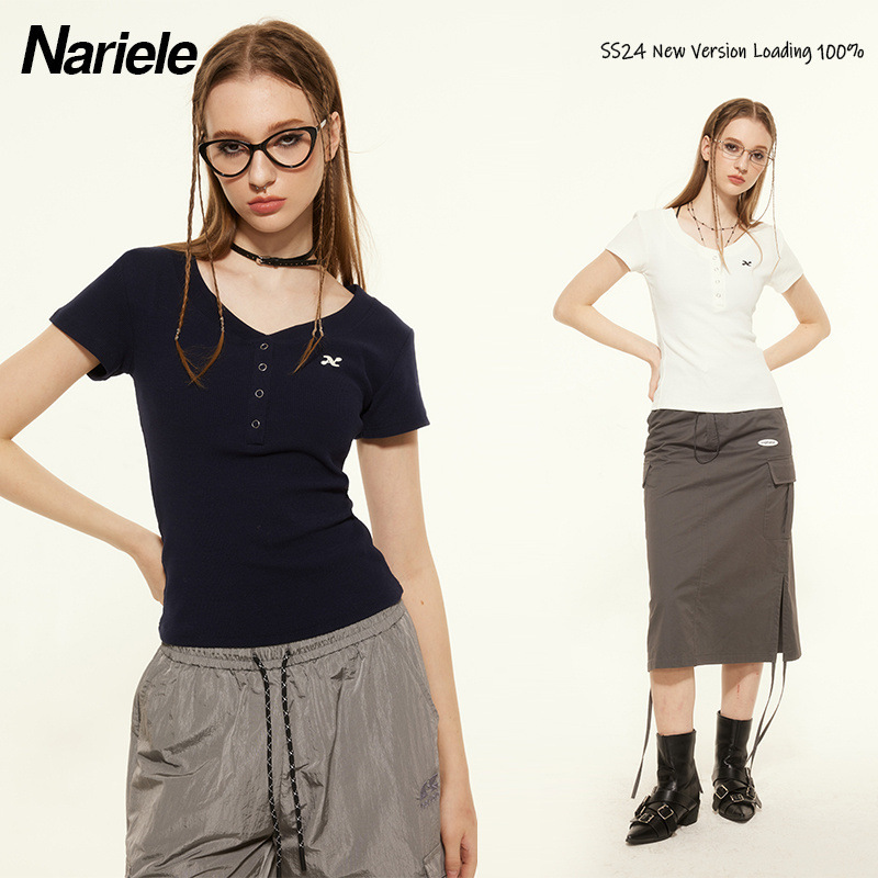 HeyHenry European and American Solid Color Short-sleeved T-shirt Base Shirt Women's Inner Wear Summer New Round Neck Short Spice Girl Top