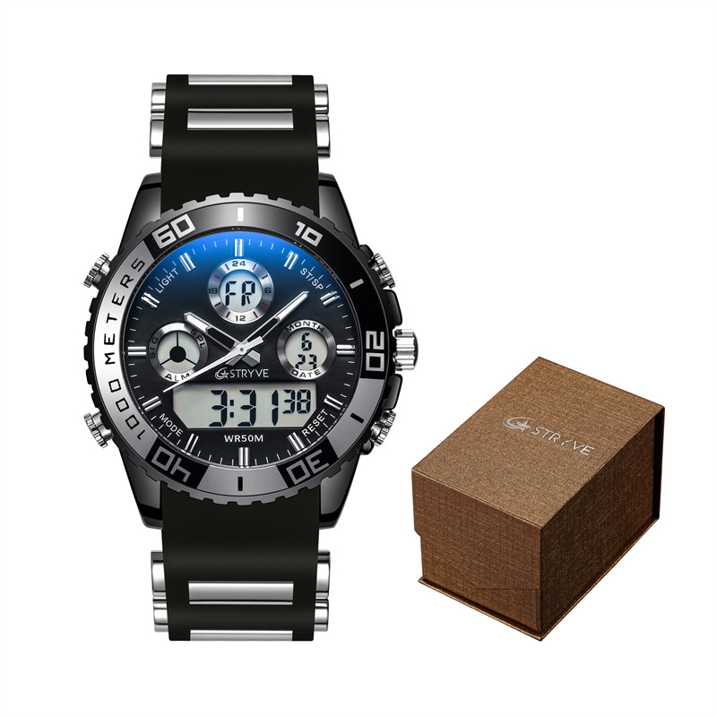 STRYVE nuevo reloj deportivo para hombres de doble pantalla todo el punto rápido cronometraje luminoso reloj de moda entrega de una pieza