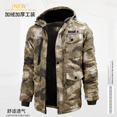 winter coverall cotton-padded clothes Plush thickening cotton-padded jacket suit wear-resisting camouflage overcoat Labor uniforms work clothes Cotton