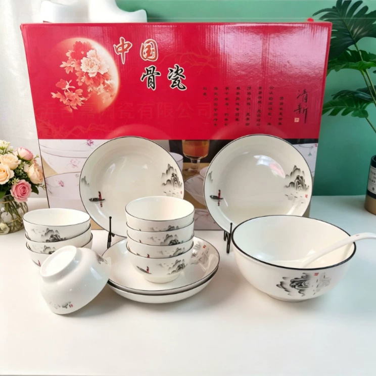 New 22-piece ceramic tableware gift box ceramic tableware high-looking gift tableware microwave oven heating Bowl plate