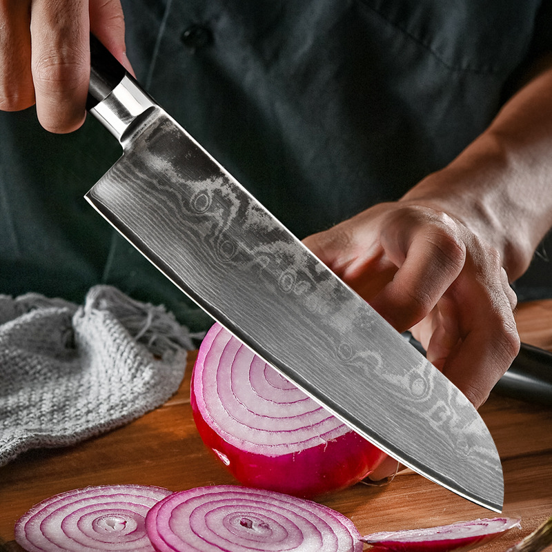 Cuchillo de chef de acero de Damasco de 8 pulgadas, cuchillo de cocina con mango de acero inoxidable, cuchillo para cortar carne, envío transfronterizo para uso doméstico image 3