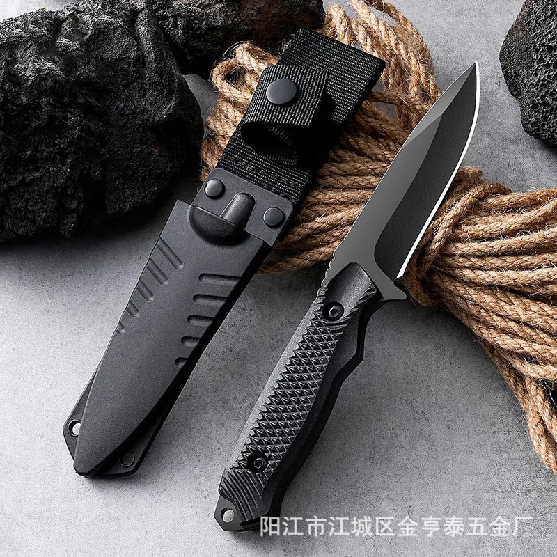 Cross-Border Integrated Keel Self-Defense Straight Knife Outdoor Knife Camping Portable Rope Cutting Knife Household Barbecue Meat and Fruit Knife