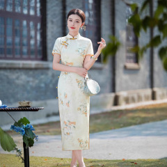ママのスリムチャイナドレス若いスタイル新しい気質中国風の婦人服中華民国レトロ改良されたエレガントなチャイナドレスレディ