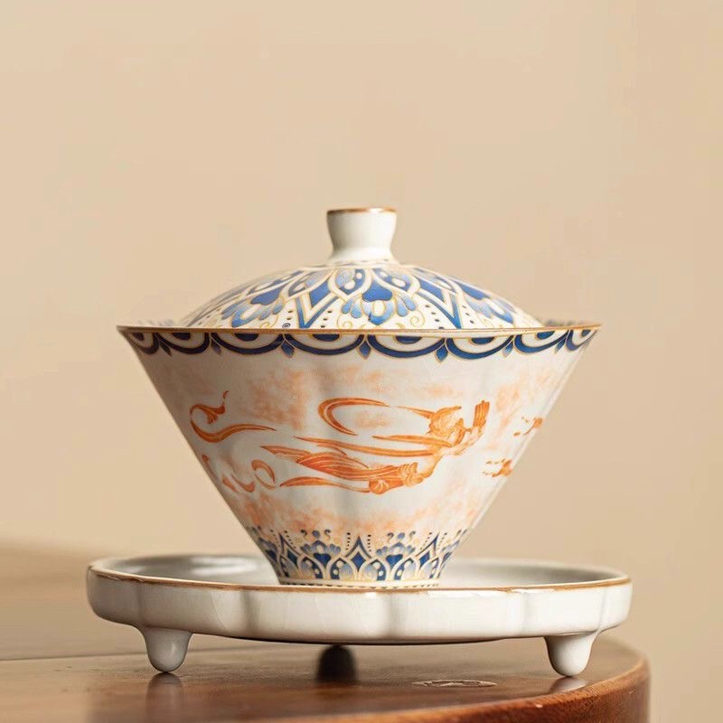 Imitation Song Dynasty Ru Kiln Dunhuang Flying Hat Three-Talent Covered Bowl Anti-Scalding Household Kung Fu Tea Set Large Capacity Ceramic Tea Bowl Imitation Song Dynasty Ru Kiln Dunhuang Flying Hat Three-Talent Covered Bowl Anti-Scalding Household Kung Fu Tea Set Large Capacity Ceramic Tea Bowl