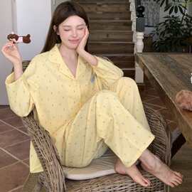 YIXIU【糖果味-芝士】黄色提花棉睡衣女休闲宽松显瘦多巴胺家居服