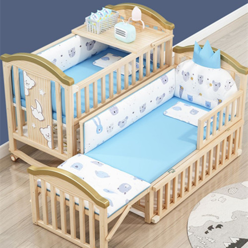 Crib solid wood paintless baby bb cradle multi-functional children's removable splicing large bed