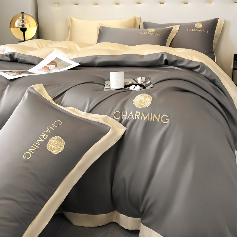 Cuatro piezas de seda de hielo de verano seda lisa cama cama de lujo ligera cama de lujo cama de tres piezas de verano