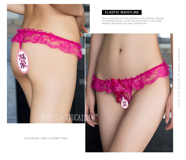 Lace Low-Waisted T-Back Thong with Bow Detail, Sheer Pink One Size — detail image 15