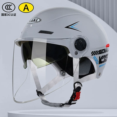 Cycling Men's Battery Car Half — Motosiklet kaskı (dəbilqə) - new-national-standard-category-a-double-mirror-gray-1