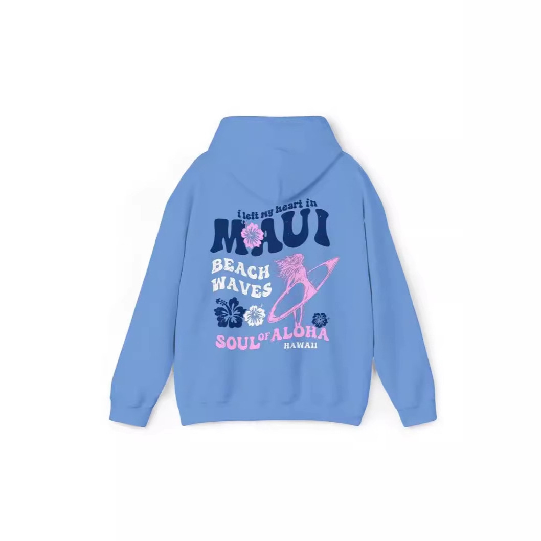 Women's Drop Shoulder Sleeve Ribbed Bluecagand Kauai Ocean Beach Hoodie Printed_voghion.com
