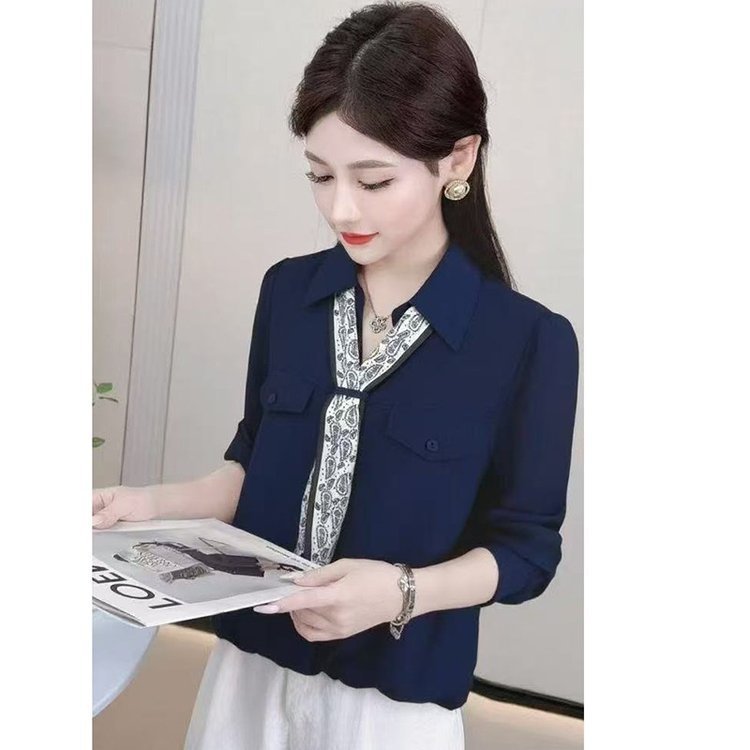 一件代发时尚丝巾长袖衬衫女2025秋季新款气质洋气妈妈装宽松上衣|undefined