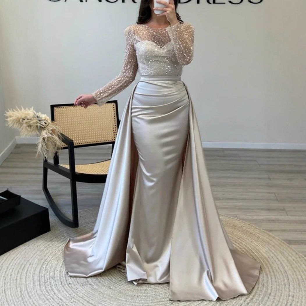 Women's Elegant Sequined Evening Gown Long Sleeved Banquet Dress American Style Fashion For Annual Meeting Host Queen Aura_ecoleips.com