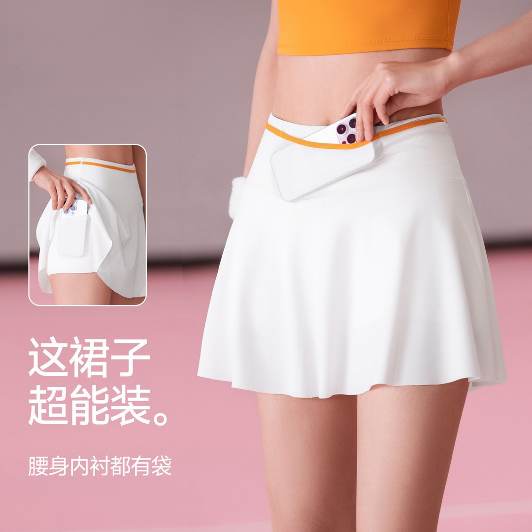 ALO sports yoga fitness skirt for women, pleated half skirt, faux two-piece sports short skirt, elastic quick-dry A-line skirt wholesale