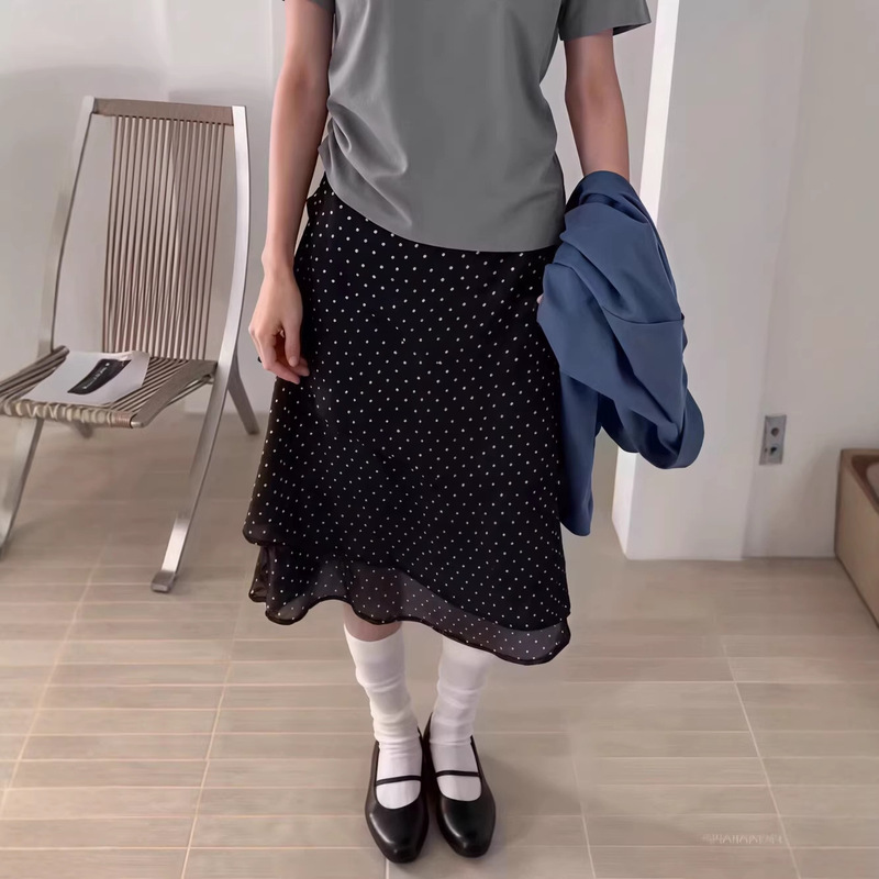 Irregular Chiffon Skirt for Women, New Spring and Summer Style, Retro Fashion, Versatile Leopard Print Skirt, Polka Dot Skirt, Cake Skirt