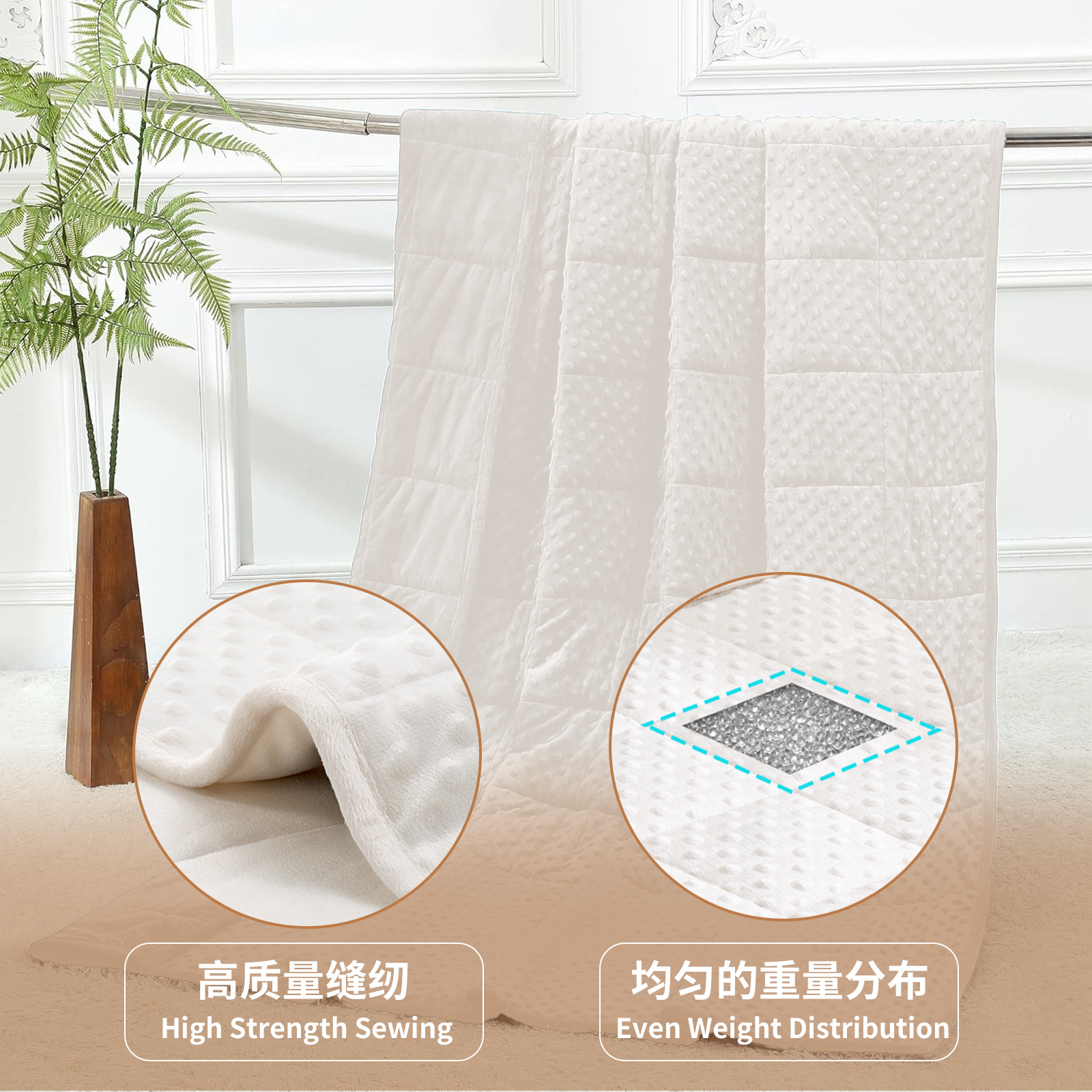 Fábrica europea y americana fuente de manta de gravedad de terciopelo Amazon manta de gravedad espumada blanca ultra suave