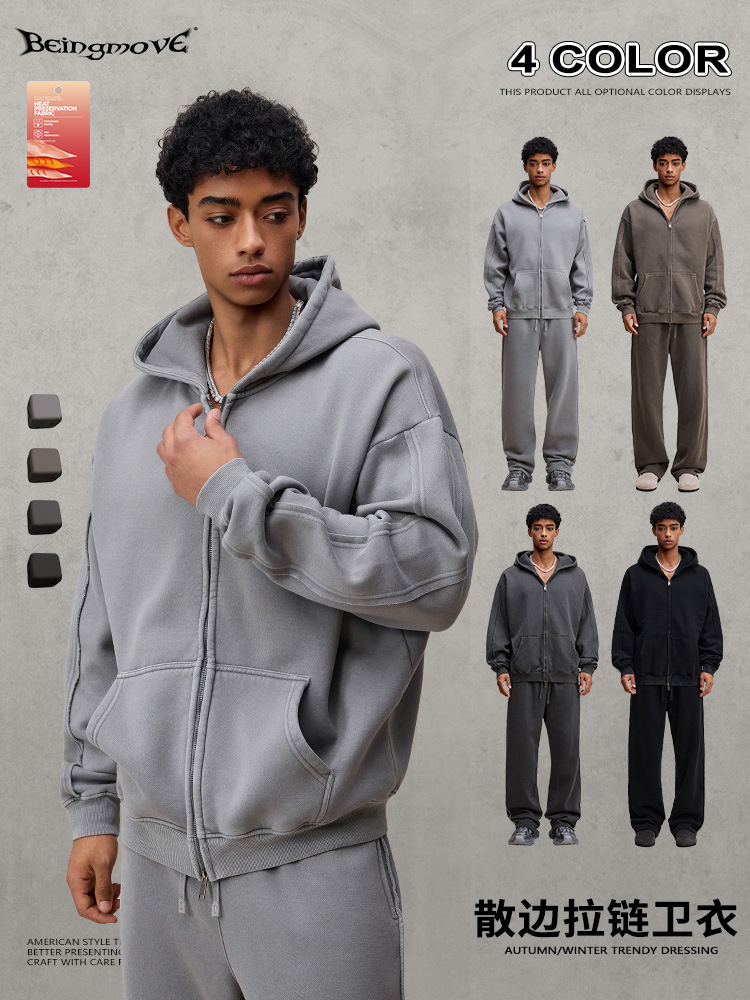 Calle secada| 2025 otoño retro vintage americano Batik hacer viejos costura sudadera con capuchilla cardigan hombre