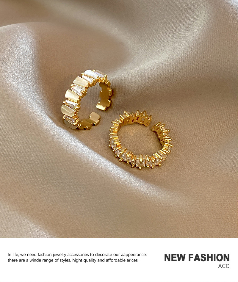 Fashion Round Copper Plating Inlay Zircon Open Ring 2 Pieces