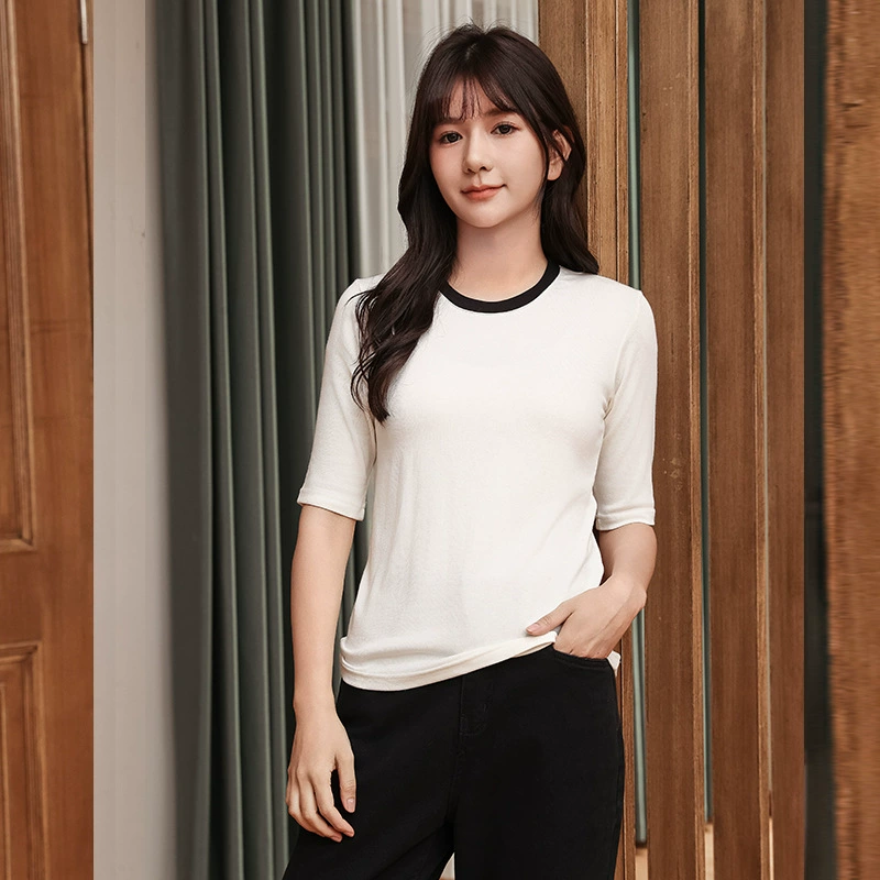 Мода с круглым вырезом со средним рукавом для женщин весной, летом и осенью новые тонкие снаружи