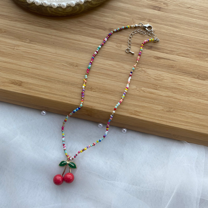 1 Piece Cute Cherry Artificial Crystal Pearl Beaded Women's Pendant Necklace display picture 5