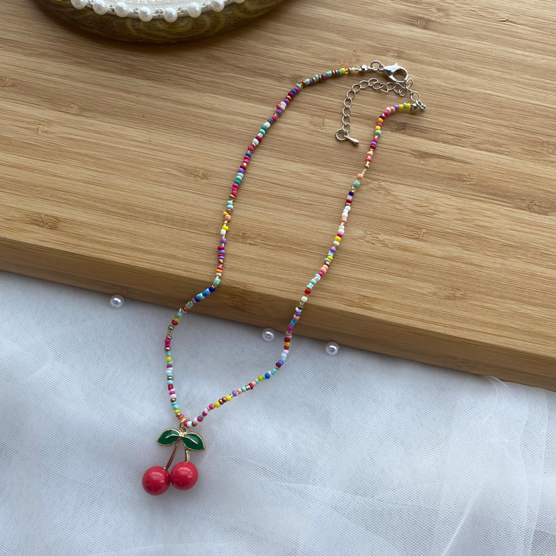 1 Piece Cute Cherry Artificial Crystal Pearl Beaded Womenu0027S Pendant Necklace