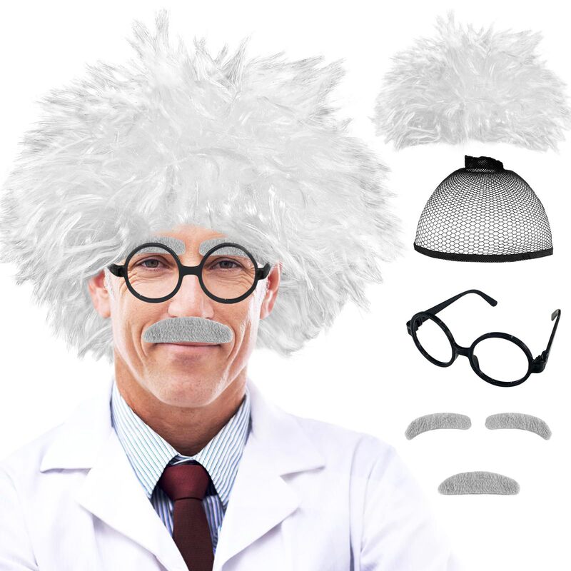 Einstein Cosplay Wig, White Braided Cornrow Wig, Old Professor Afro Wig, Cross-Border Hot Sale