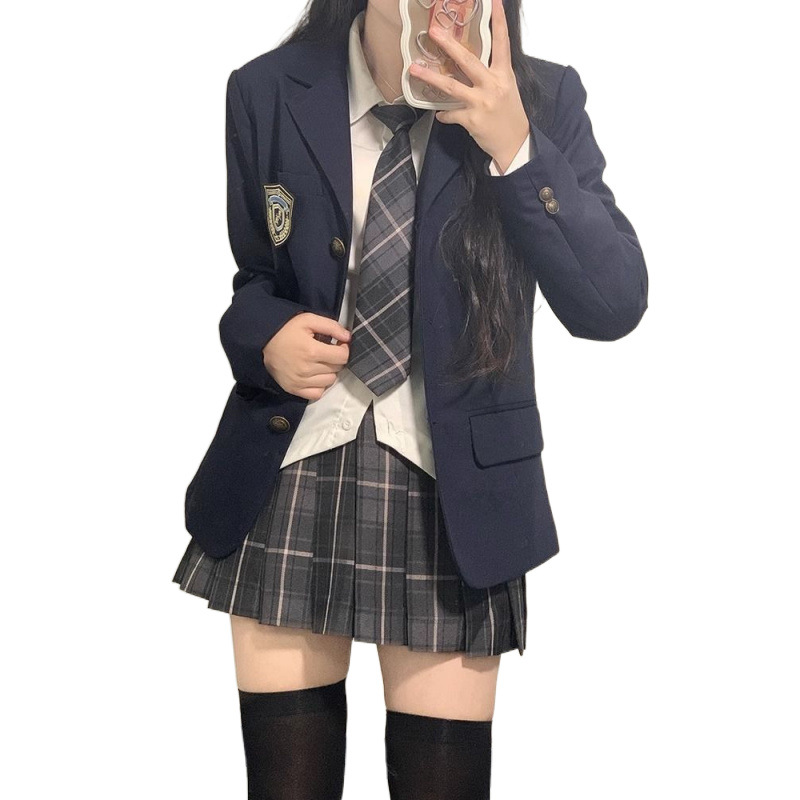 JK 유니폼 세트 세트 재킷 여성 대학 스타일 귀여운 격자 원피스 세트 봄과 가을 3 피스 세트 여성 의류