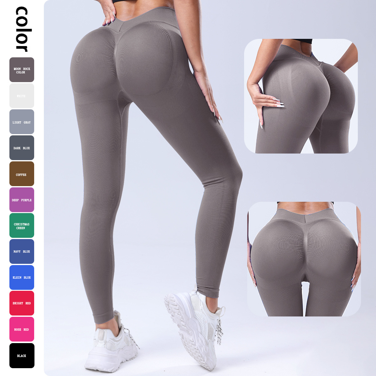 Color sólido sin costuras de mel桃 Pantalones de cintura alta ajustado V cintura Pantalones deportivos de correr Pantalones de acondicionamiento físico Ventas calientes transfronterizas