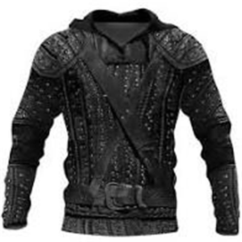 2024 Europa y América Primavera y otoño Moda nuevos hombres Viking Myth Series Cool Armor Print 3D Sudadera con capucha