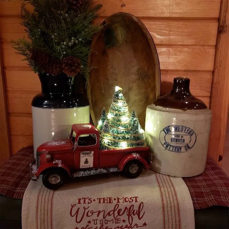 2023国境を越えたクリスマスの赤い装飾トラックledランプ付きレトロな装飾品クリスマス装飾品|undefined