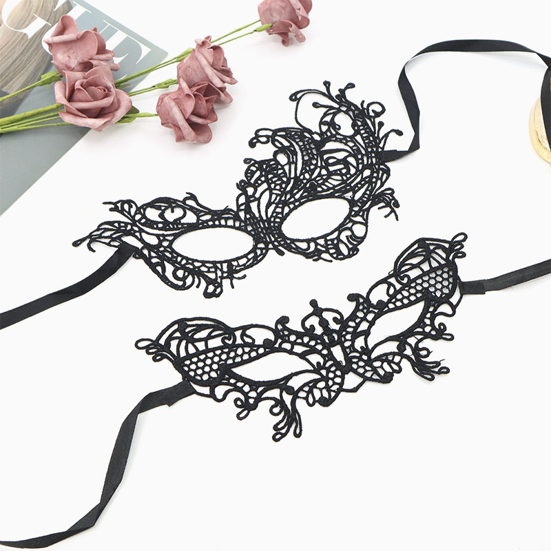 Transfronterizos exclusivos para ojos de encaje negro, fiestas de Halloween, máscaras de mitad de cara, suministros de Navidad