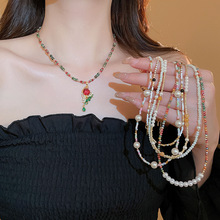 晗珞~彩色笑脸花朵圆牌项链甜美时尚高级感锁骨链日常百搭项饰女