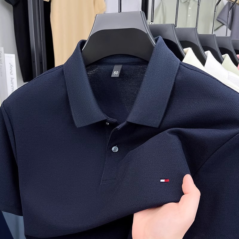 トミー純綿メンズポロシャツ半袖高品質通気性刺繍折り襟tシャツ夏カジュアル半袖トップス