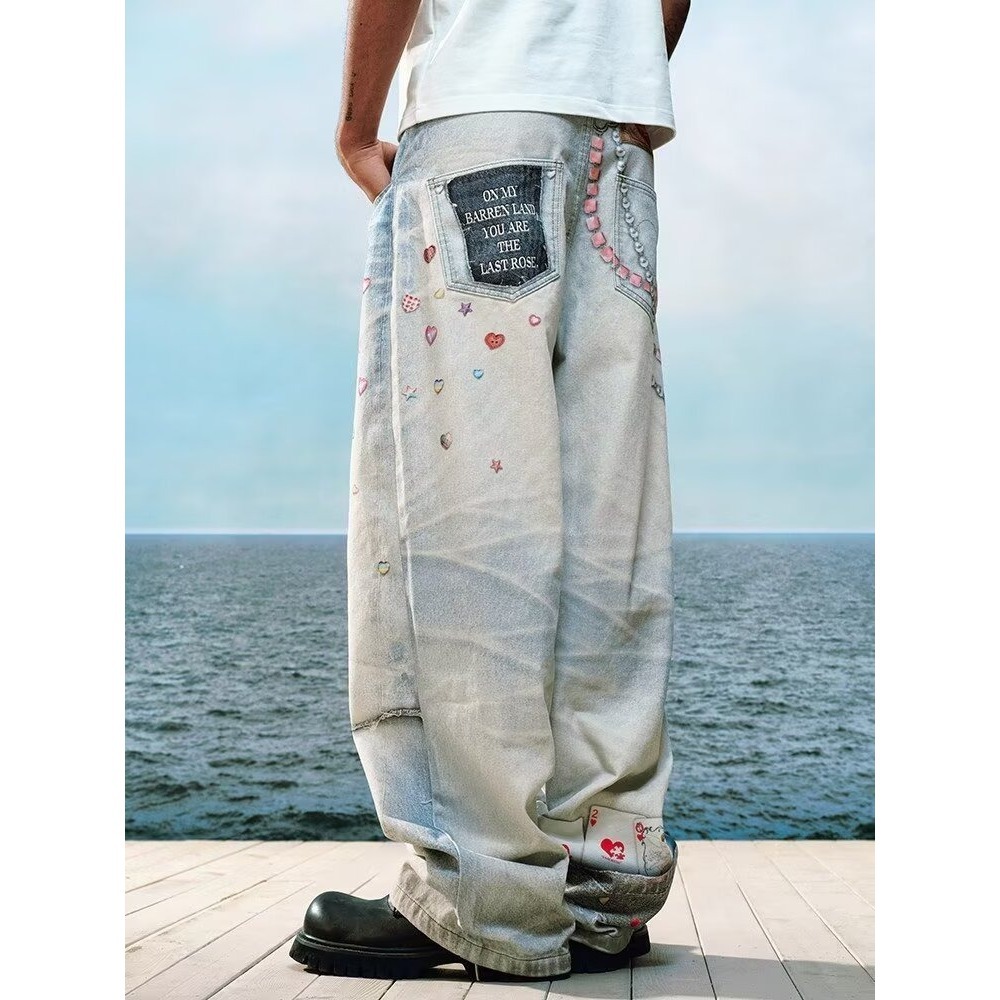 Heavy Duty Embroidered Straight Leg Jeans High Waisted Loose Wide Leg Trousers For Men And Women Spring Autumn New Style_mkmklike.com