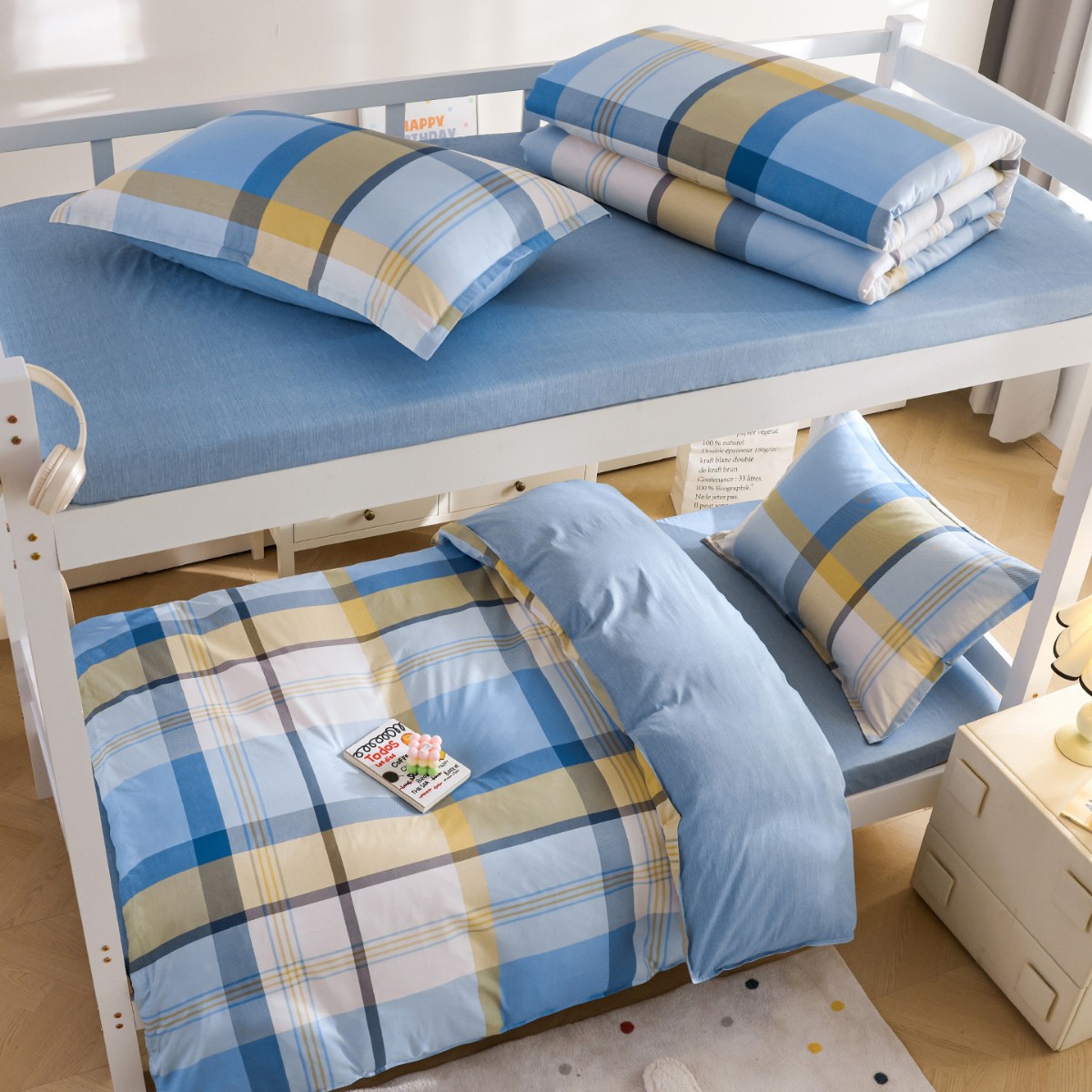 Dormitorio de estudiantes universitarios cama de tres piezas de algodón puro algodón sábanas únicas cubierta de colcha un conjunto completo de seis piezas