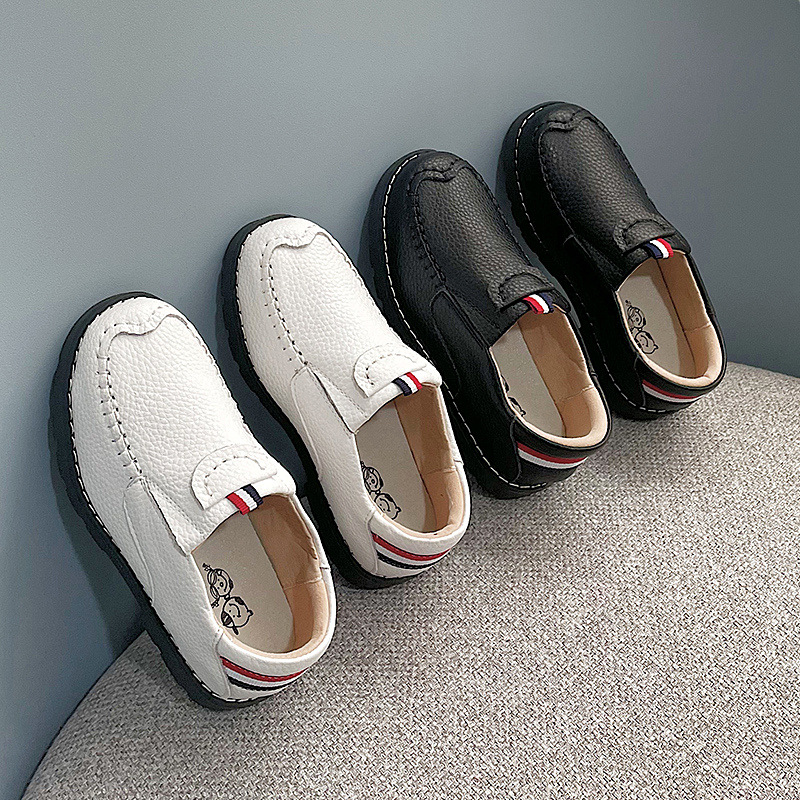 Boys' Small Leather Shoes 2025 Spring & Fall Casual Children's Shoes Medium and Large Children's Black Flats Performance British Style Retro Beanie Shoes