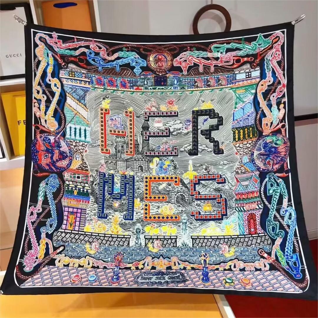 Bufandas de seda de moda europeas y americanas transfronterizas bufandas elegantes de alta calidad lujosas impresión de letras de seda impresión caliente en el extranjero