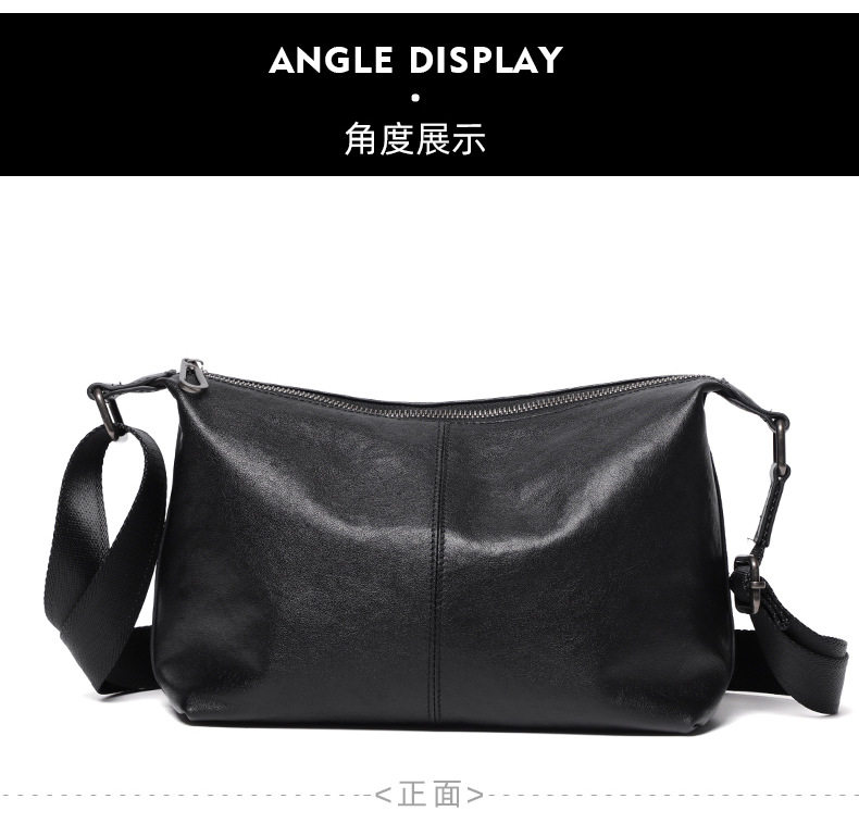 Túi đeo chéo nam da bò thật thuộc da thực vật, túi đeo vai nhẹ, túi du lịch mềm 29×11×17 cm — Màu đen chi tiết 12