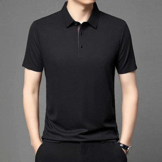 Traceless Ice Silk Polo Shirt Short-sleeved T-shirt Men's Summer Business Casual Elastic Breathable Temperament Lag Top