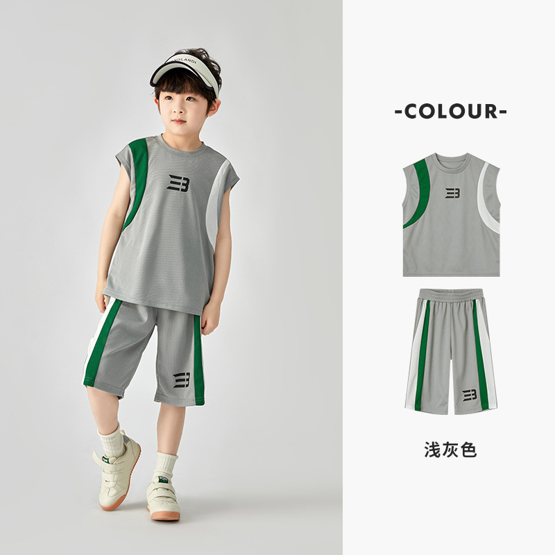 男の子バスケットボールユニフォーム夏スポーツ快適スーツベストライトショーツ子供韓国風ハンサムツーピースセット|undefined