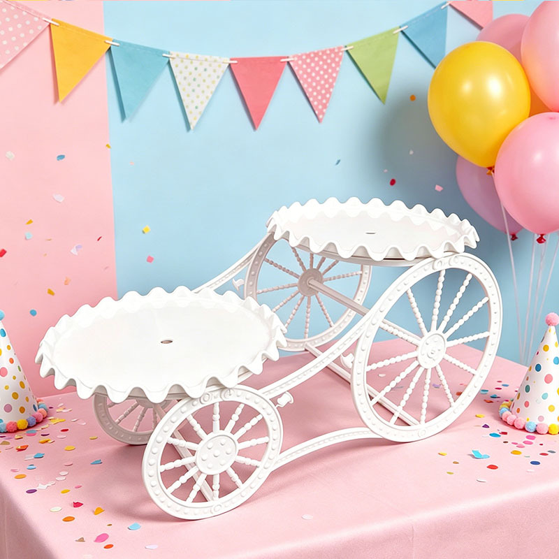 Doble estante de postre hueco boda fiesta de cumpleaños estante de pastel aperitivos refrigerios de frutas plato decoración lujosa en línea